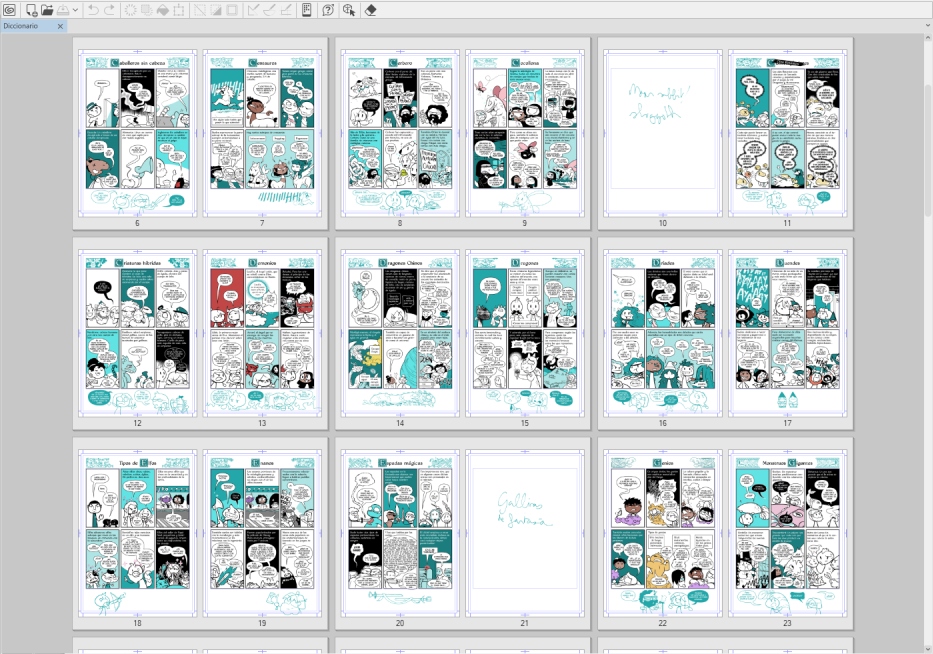 Imagen de distintas páginas del Diccionario dentro de Clip Studio Paint