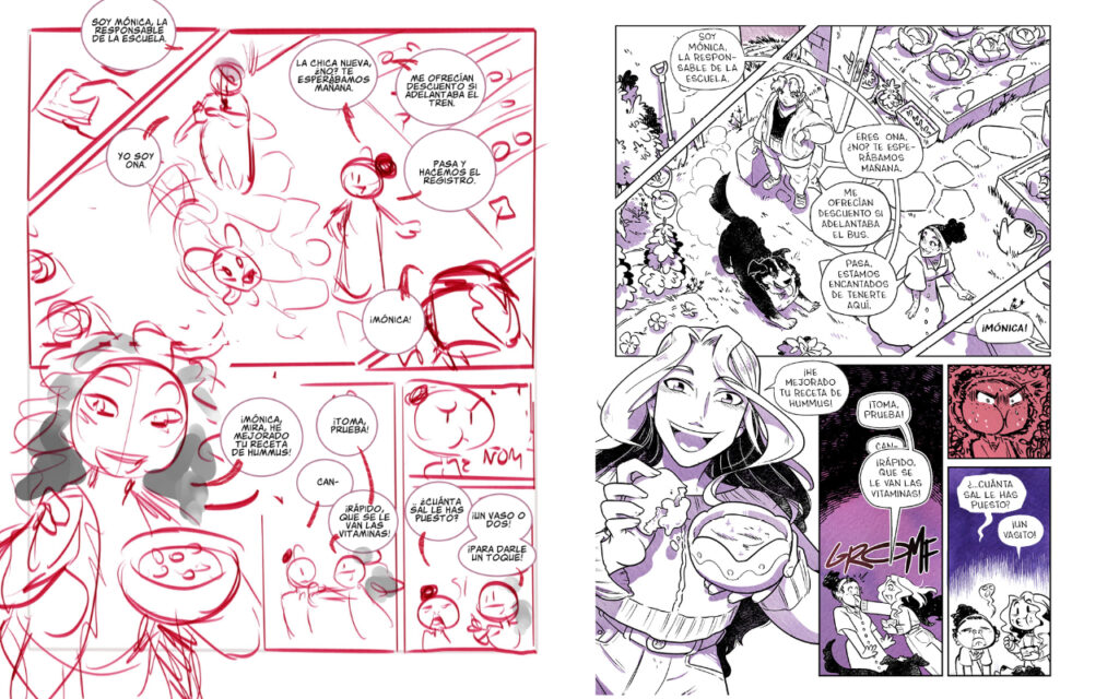 Dos imágenes, a la izquierda el nemu de una página y a la derecha la página acabada, sin grandes diferencias en la estructura de ambas