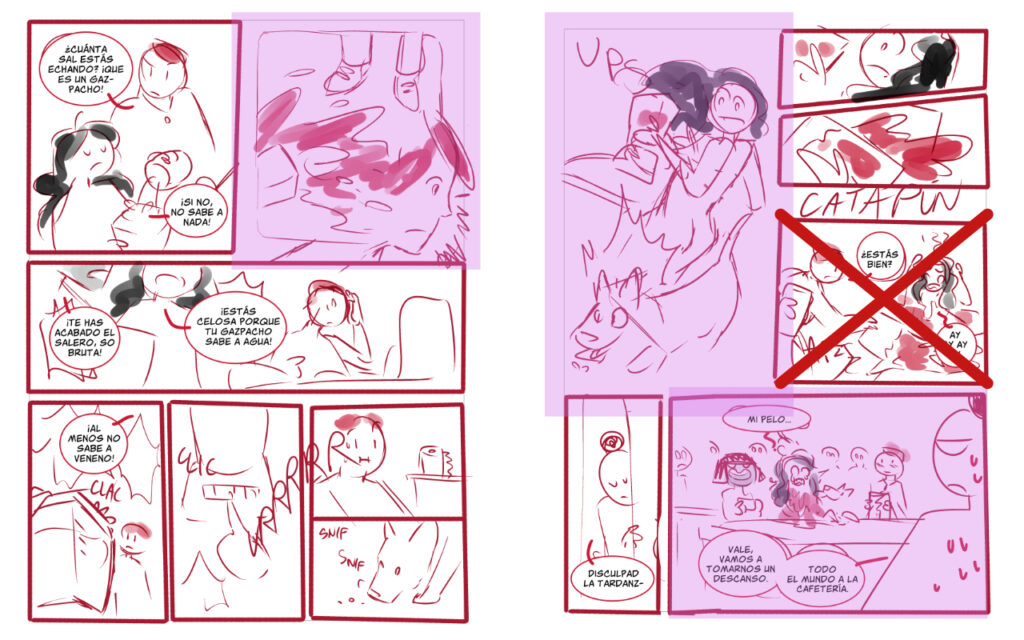 Los mismos nemus de la imagen anterior, marcando con un recuadro violeta los momentos clave de cada página