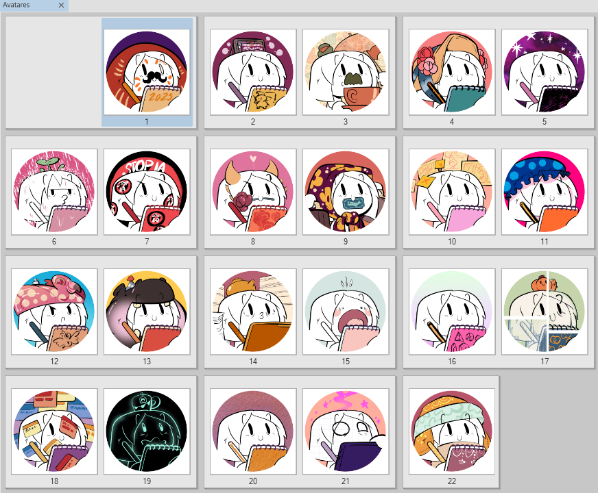 Todas las cabeceras de las newsletters de 2025, con Laurielle poniendo distintas carusas