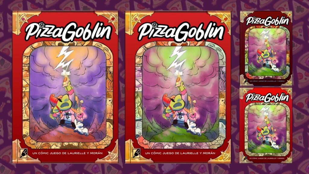 Pruebas de color de la portada de Pizza Goblin, en dos paletas diferentes
