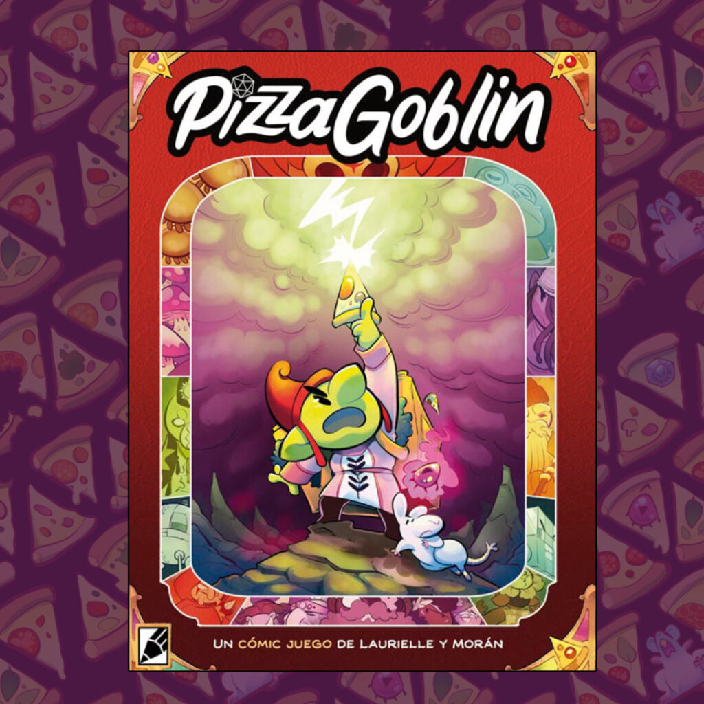 Imagen del cómic Pizza Goblin sobre un fondo de pizzas