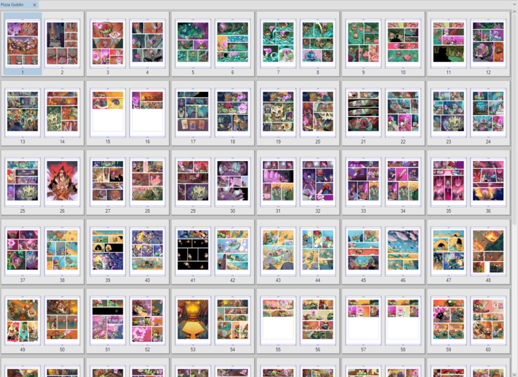 Captura de pantalla de Clip Studio con todas las páginas coloreadas y listas para rotular