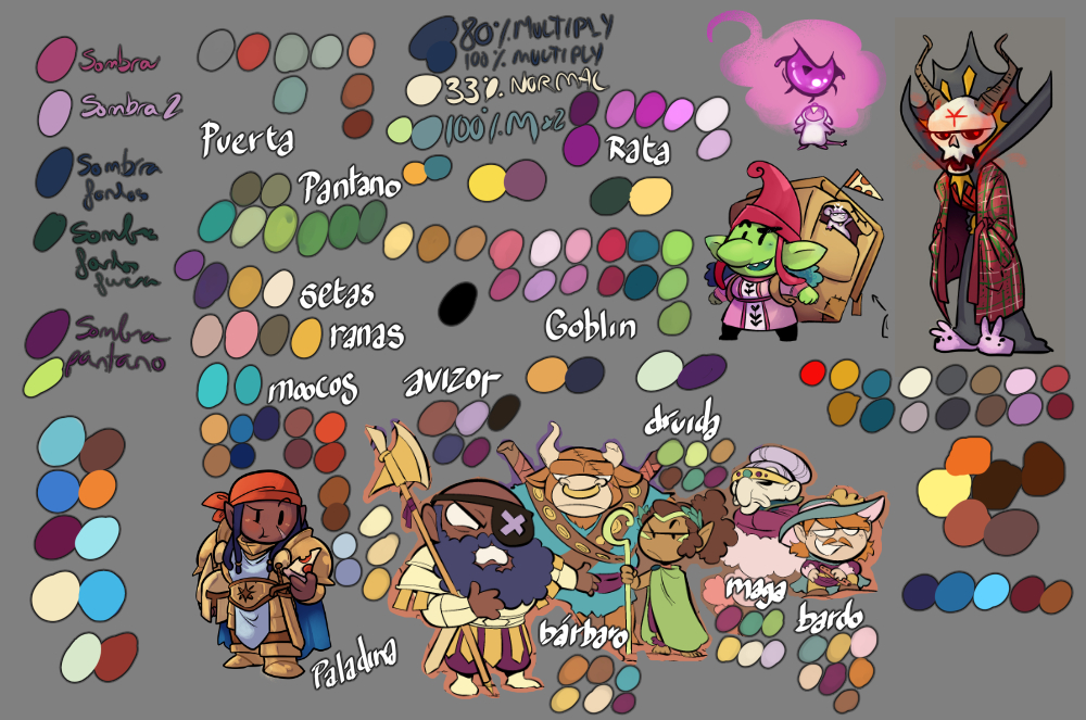 Popurrí de referencia de colores y personajes de Pizza Goblin