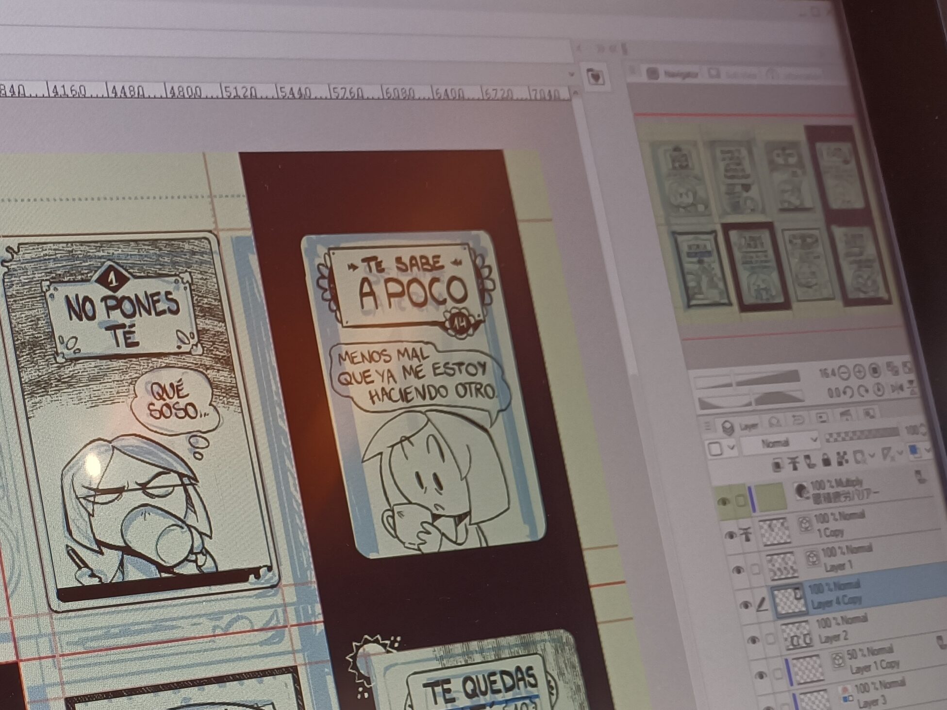 Foto del dibujo del cómic en ClipStudio, con todas las páginas en una sola página