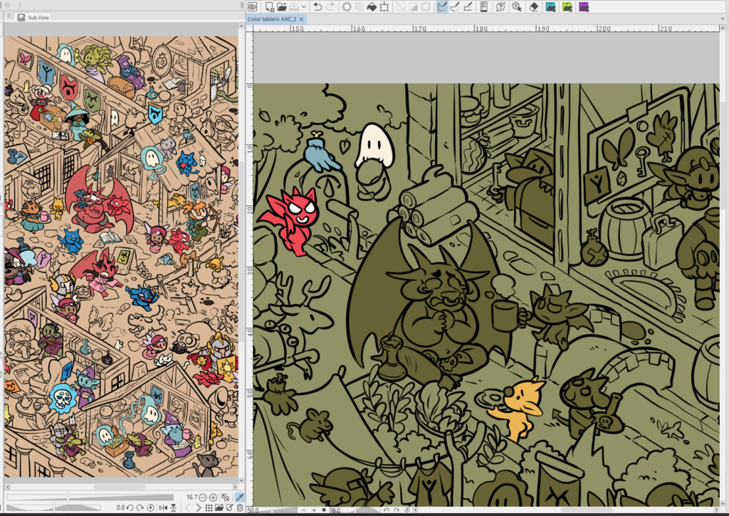 Fragmento del proceso de dibujo, con el príncipe demonio en dos poses diferentes